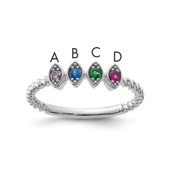 14k White Gold 4 Birthstone Mother's Ring Mounting
