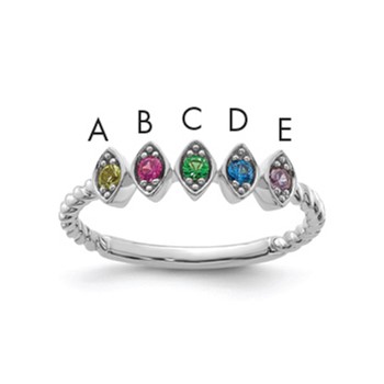 14k White Gold 5 Birthstone Mother's Ring Mounting