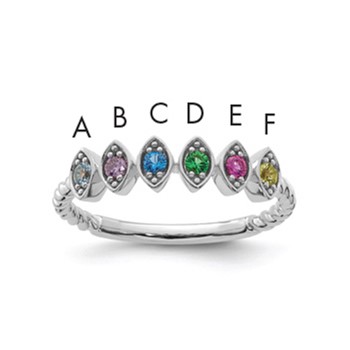 14k White Gold 6 Birthstone Mother's Ring Mounting