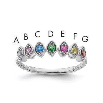 14k White Gold 7 Birthstone Mother's Ring Mounting