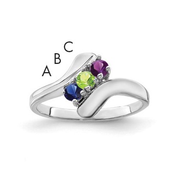 Sterling Silver Rhodium-plated Synthetic 3 Stone Mother's Ring