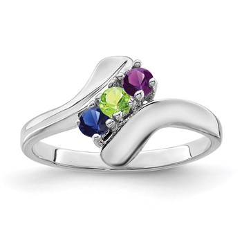 Sterling Silver Rhodium-plated Synthetic 3 Stone Mother's Ring — alternate view