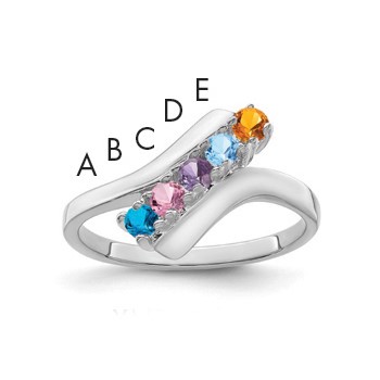 Sterling Silver Rhodium-plated Synthetic 5 Stone Mother's Ring