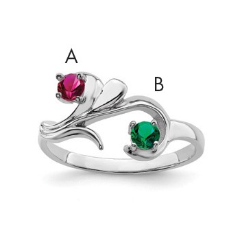 Sterling Silver Rhodium-plated Synthetic 2 Stone Mother's Ring