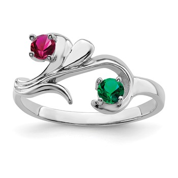 Sterling Silver Rhodium-plated Synthetic 2 Stone Mother's Ring — alternate view