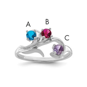 Sterling Silver Rhodium-plated Synthetic 3 Stone Mother's Ring