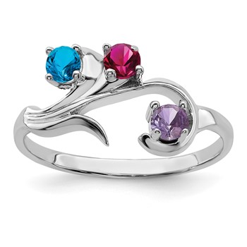 10k White Gold Polished 3-Stone Mothers Ring Mounting