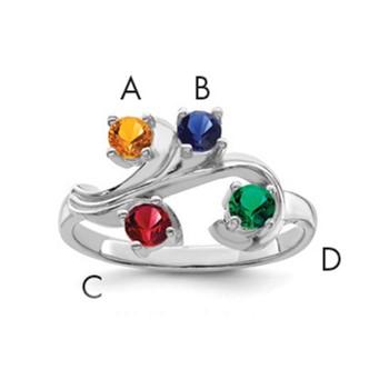Sterling Silver Rhodium-plated Synthetic 4 Stone Mother's Ring