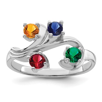 Sterling Silver Rhodium-plated Synthetic 4 Stone Mother's Ring — alternate view