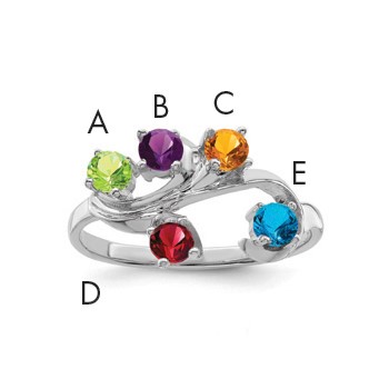 Sterling Silver Rhodium-plated Synthetic 5 Stone Mother's Ring