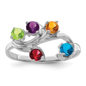 Sterling Silver Rhodium-plated Synthetic 5 Stone Mother's Ring — alternate view