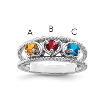 Sterling Silver Rhodium-plated Synthetic Family Jewelry Ring