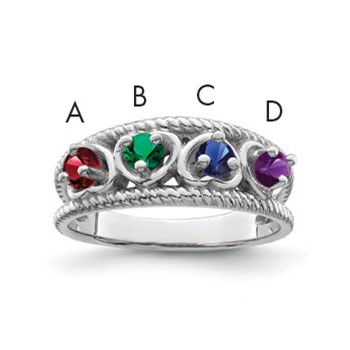 Sterling Silver Rhodium-plated Synthetic Family Jewelry Ring