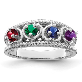 Sterling Silver Rhodium-plated Synthetic Family Jewelry Ring — alternate view