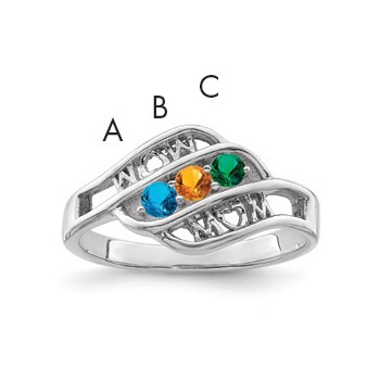 Sterling Silver Rhodium-plated Synthetic Family Jewelry Ring