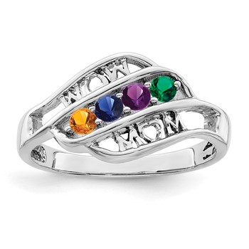 Sterling Silver Rhodium-plated Synthetic Family Jewelry Ring — alternate view