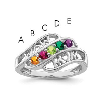 Sterling Silver Rhodium-plated Synthetic Family Jewelry Ring