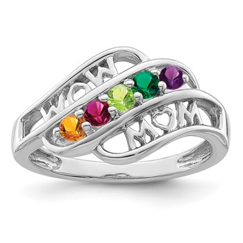 Sterling Silver Rhodium-plated Synthetic Family Jewelry Ring — alternate view