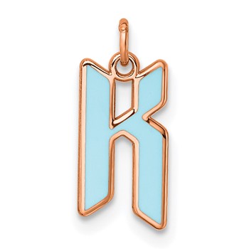 Sterling Silver/Rose Gold-Plated Upper-case Letter K Epoxy Initial Charm