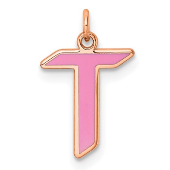 Sterling Silver/Rose Gold-Plated Upper-case Letter T Epoxy Initial Charm