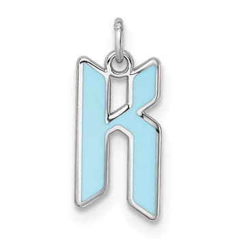 14k White Gold Upper-case Letter K Epoxy Initial Charm