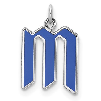 14k White Gold Upper-case Letter M Epoxy Initial Charm