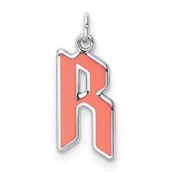 10k White Gold Upper-case Letter R Epoxy Initial Charm