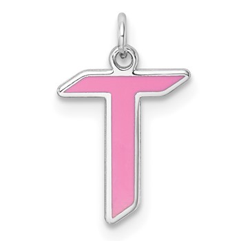 10k White Gold Upper-case Letter T Epoxy Initial Charm