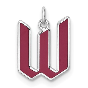 14k White Gold Upper-case Letter W Epoxy Initial Charm