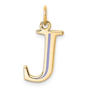 14k Yellow Gold Letter J Line Epoxy Initial Charm
