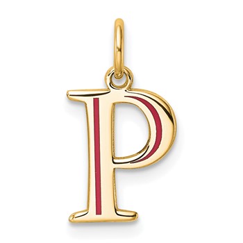 14k Yellow Gold Letter P Line Epoxy Initial Charm