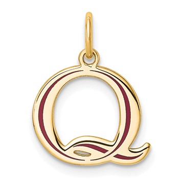14k Yellow Gold Letter Q Line Epoxy Initial Charm