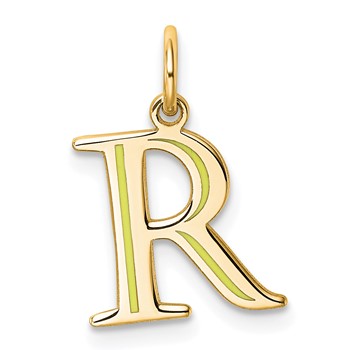 14k Yellow Gold Letter R Line Epoxy Initial Charm