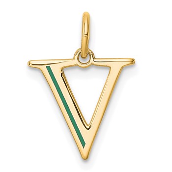 14k Yellow Gold Letter V Line Epoxy Initial Charm