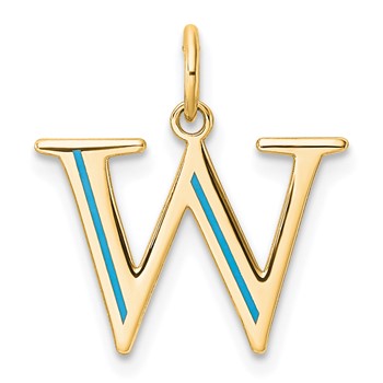 10k Yellow Gold Letter W Line Epoxy Initial Charm