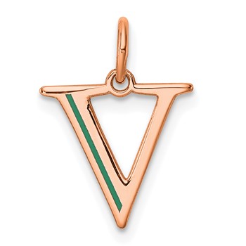Sterling Silver/Rose Gold-Plated Letter V Line Epoxy Initial Charm