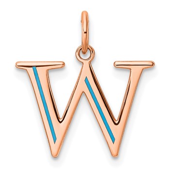 Sterling Silver/Rose Gold-Plated Letter W Line Epoxy Initial Charm