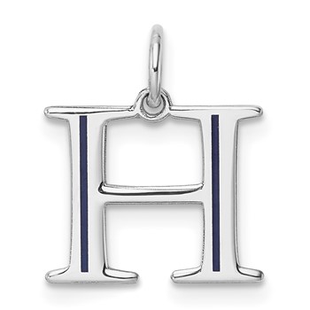 Sterling Silver/Rhodium-Plated Letter H Line Epoxy Initial Charm