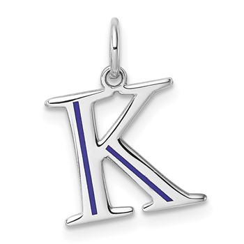 14k White Gold Letter K Line Epoxy Initial Charm
