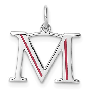 14k White Gold Letter M Line Epoxy Initial Charm