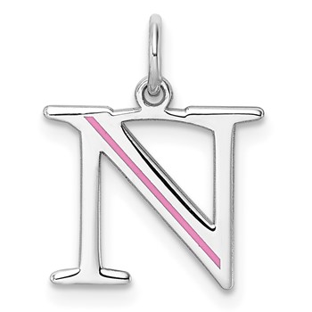 10k White Gold Letter N Line Epoxy Initial Charm