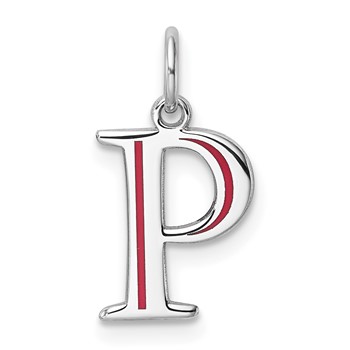 10k White Gold Letter P Line Epoxy Initial Charm