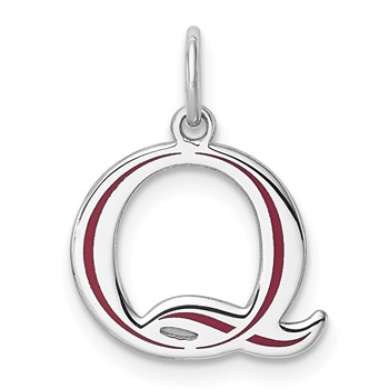 Sterling Silver/Rhodium-Plated Letter Q Line Epoxy Initial Charm
