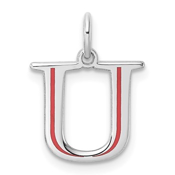 10k White Gold Letter U Line Epoxy Initial Charm