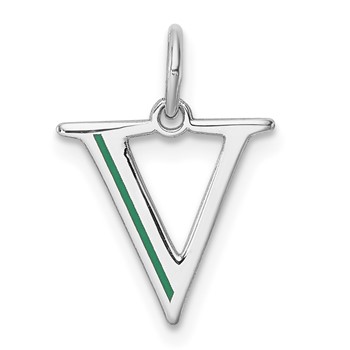 10k White Gold Letter V Line Epoxy Initial Charm