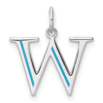 14k White Gold Letter W Line Epoxy Initial Charm