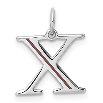 10k White Gold Letter X Line Epoxy Initial Charm