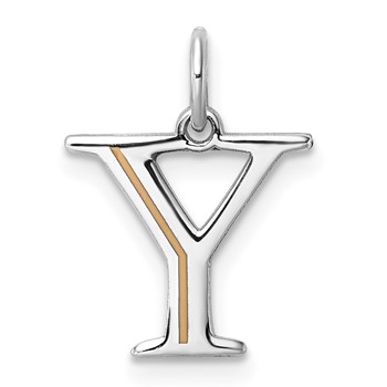 Sterling Silver/Rhodium-Plated Letter Y Line Epoxy Initial Charm