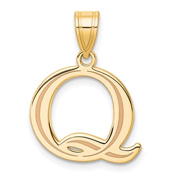 14k Yellow Gold Letter Q Line Epoxy Initial Charm