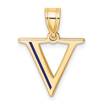 10k Yellow Gold Letter V Line Epoxy Initial Charm